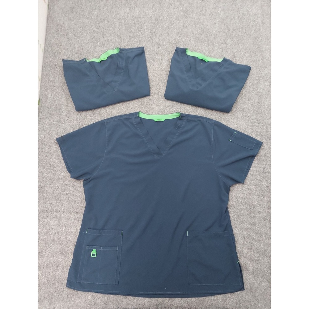 Lot 3 Carhartt Force Scrub Tops womens 2XL Blue Uniform Medical Nursing